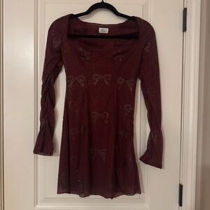 Oh Polly Burgundy Long Sleeve Dress with Bow Accents